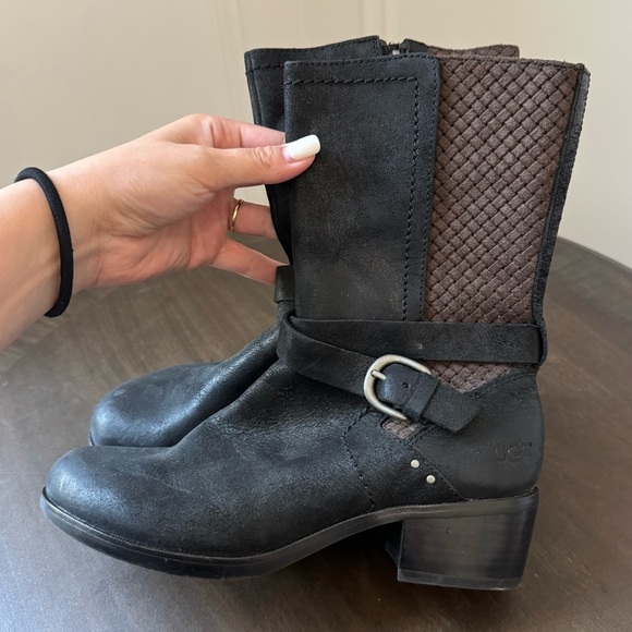 UGG Lula Mae Black Nubuck Leather Heeled Buckle Boots – Size 7 - EUC - Picture 1 of 7